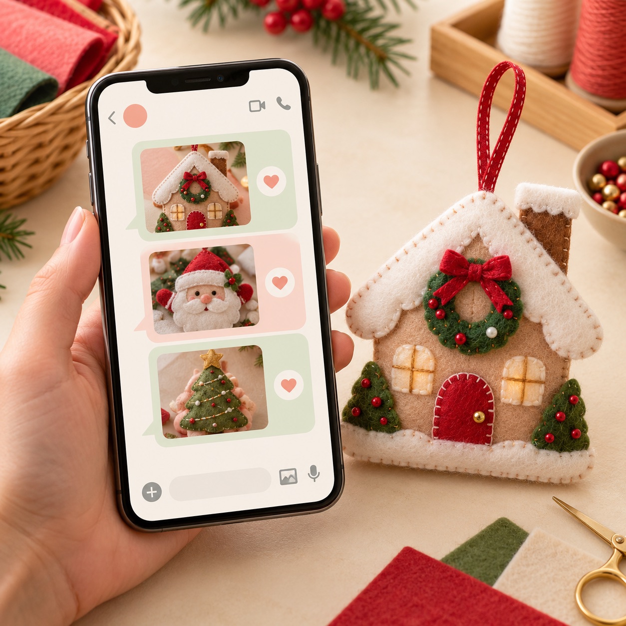 conversa de WhatsApp com mensagem pronta oferecendo enfeite de Natal a uma cliente