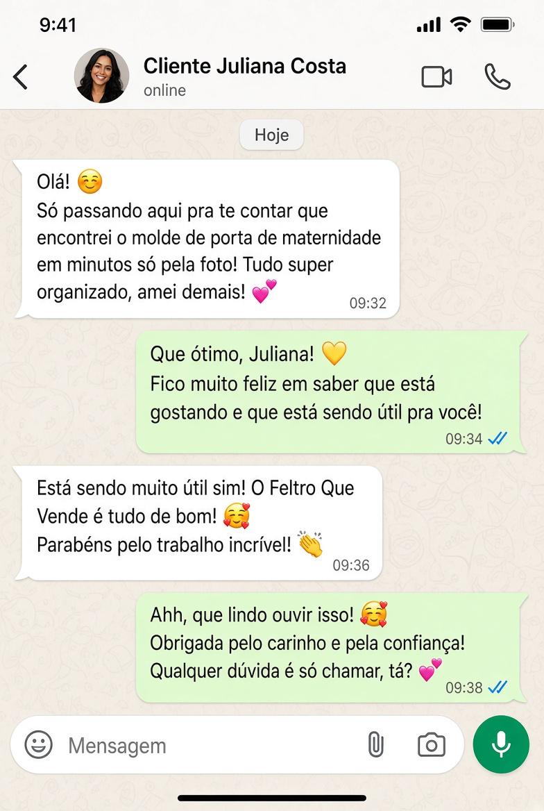 Conversa no WhatsApp com depoimento de Juliana Costa