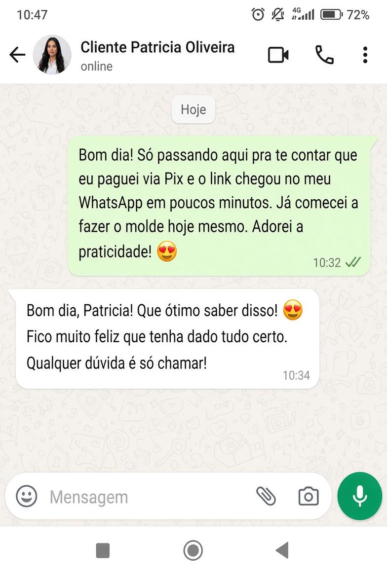 Conversa no WhatsApp com depoimento de Patrícia Oliveira