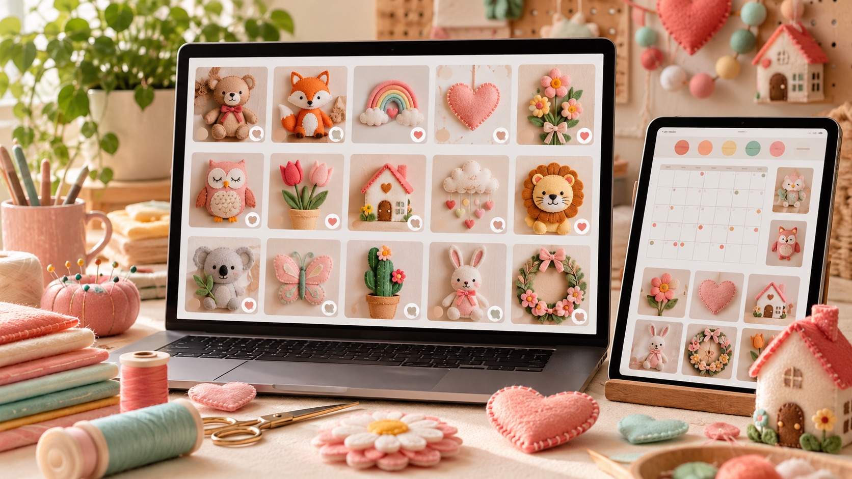 Mockup da tela inicial do app com categorias de feltro